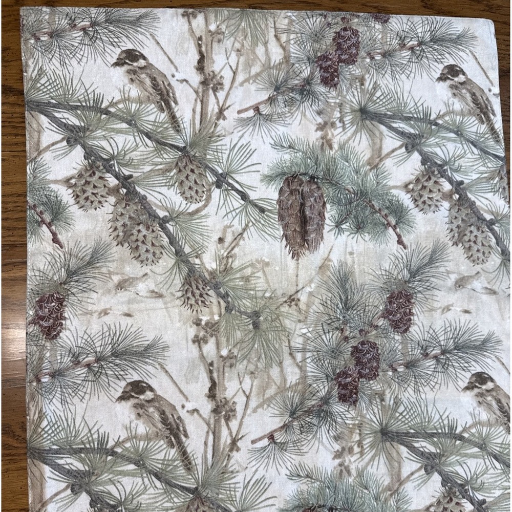 Pottery Barn Snow Pine Cone Bird Table Runner Holidays Winter Cabin 18" x 108"